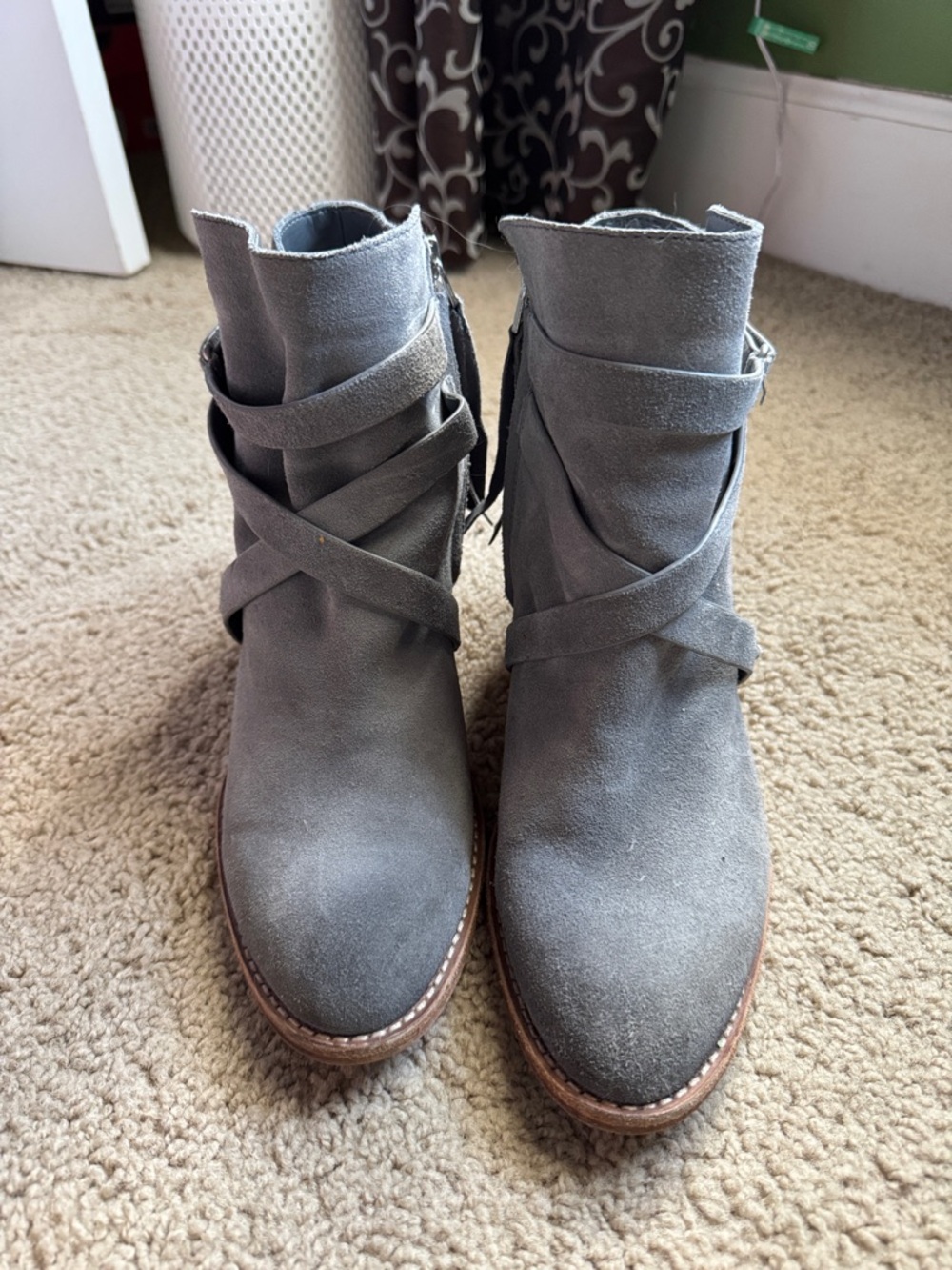 Sam Edelman Gray Suede Crisscross Strap Ankle Boots